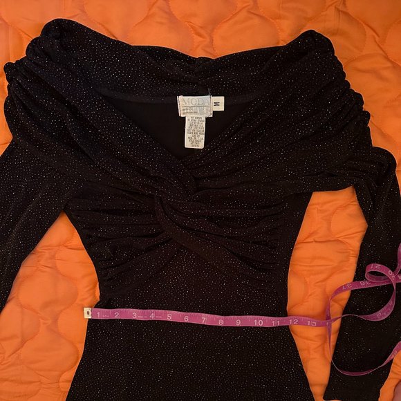 VINTAGE 1990s MODA INT'L L/S FORMAL DRESS. BLACK W MULTI GLITTER. SZ MEDIUM. - Picture 10 of 11